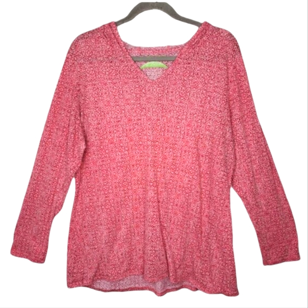 Earth Yoga Pink Patterned Hooded Long Sleeve Tee Plus Size XXL